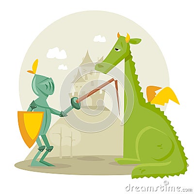 Cartoon knight with a dragon Vector Illustration