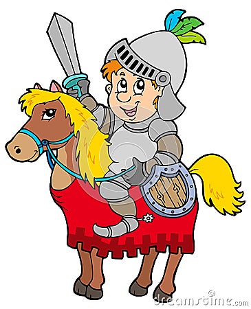 Cartoon knight sitting on horse Vector Illustration