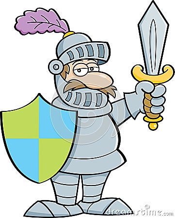 Cartoon knight with a sword and shield Vector Illustration