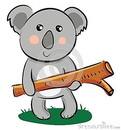 Cartoon Koala holding a piece of timber wood vector or color illustration Vector Illustration