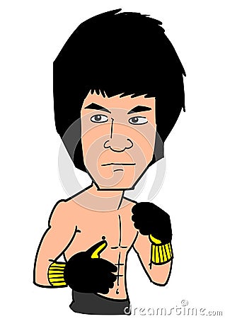 Cartoon of KungFu Bruce Lee Stock Photo