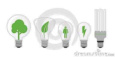 Cartoon lamp light bulb design flat vector illustration electric green tree solution concept. Vector Illustration