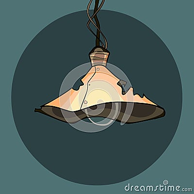 Cartoon lamp with an old holey curved lampshade Vector Illustration