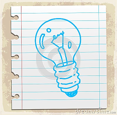 Cartoon lamp on paper note, vector illustration Vector Illustration