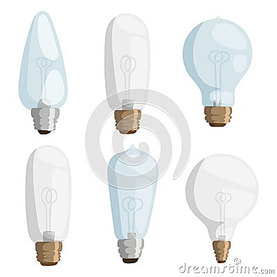 Cartoon lamps light bulb electricity design vector illustration set isolated electric icon object brainstorm Vector Illustration