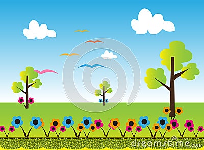 Cartoon landscape background Vector Illustration