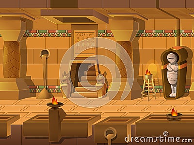 Cartoon landscape inside Egyptian tomb, vector unending background with separated layers. Vector Illustration