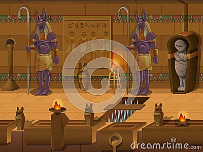 Cartoon landscape inside Egyptian tomb, vector unending background with separated layers. Vector Illustration