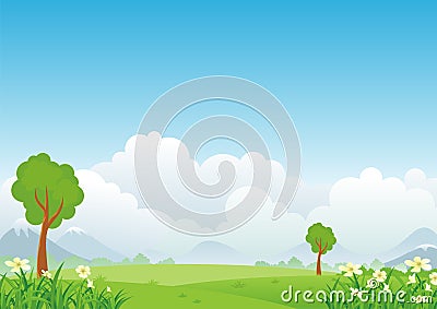 Cartoon landscape, with Lovely and cute scenery design Vector Illustration