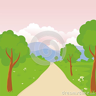 Cartoon landscape, with Lovely and cute scenery design Vector Illustration