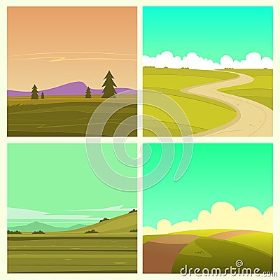 Cartoon Landscape Set Vector Illustration