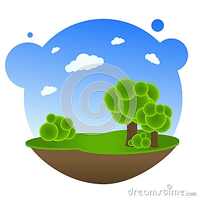 Cartoon Landscape With Trees Vector Illustration