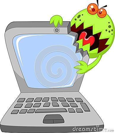 Cartoon Laptop attacking by virus Vector Illustration