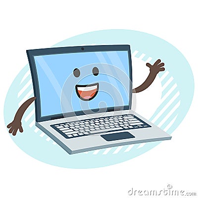 Cartoon Laptop Character greeting Vector Illustration