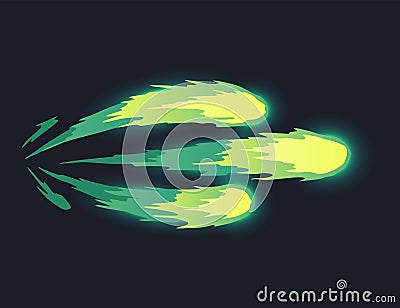 Cartoon laser gun beam. Alien combat weapon rays. Futuristic shot effect. Destructive plasma flow. Bomb blaster attack Vector Illustration