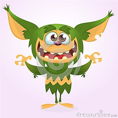 Cartoon laughing green monster. Vector illustration of green monster . Halloween design. Vector Illustration
