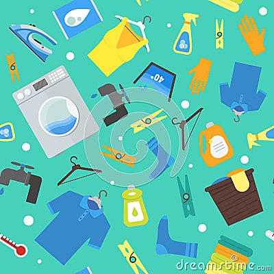 Cartoon Laundry Background Pattern. Vector Vector Illustration