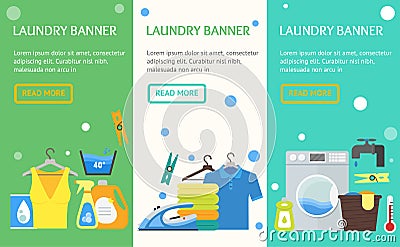 Cartoon Laundry Banner Vecrtical Set. Vector Vector Illustration