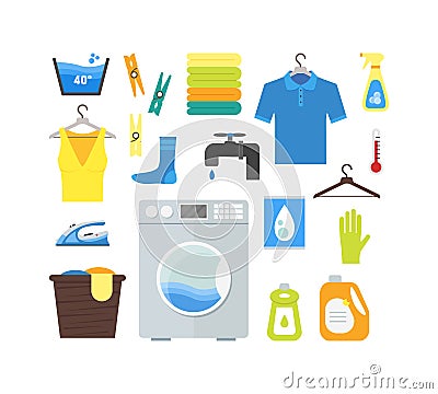 Cartoon Laundry Set. Vector Vector Illustration