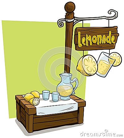 Cartoon lemonade vendor booth market wooden stand Vector Illustration