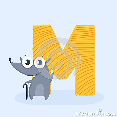 Cartoon letter of the alphabet with animal character mole Vector Illustration