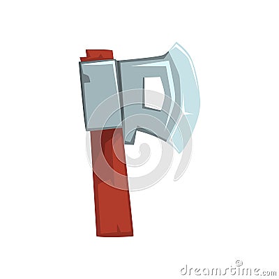 Cartoon letter P formed by ax with wooden handle. Original character in flat style. English alphabet concept. Vector Vector Illustration