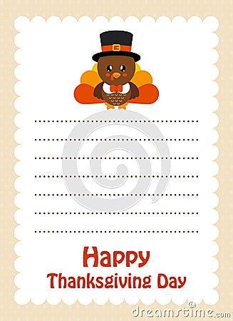Cartoon letter thanksgiving day with cute turkey with hat Vector Illustration