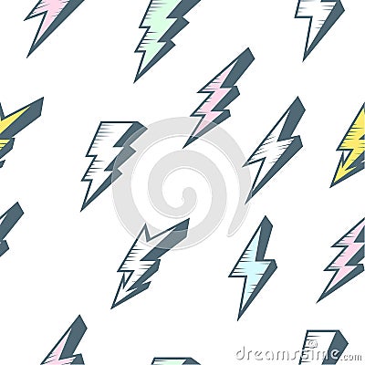 Cartoon lightning bolt seamless pattern, thunder background Vector Illustration