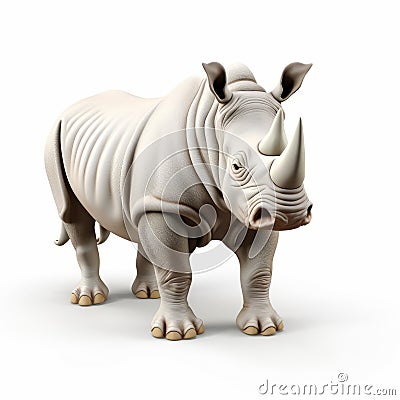 Cartoon-like Rhino In Precisionism Style On White Background Stock Photo