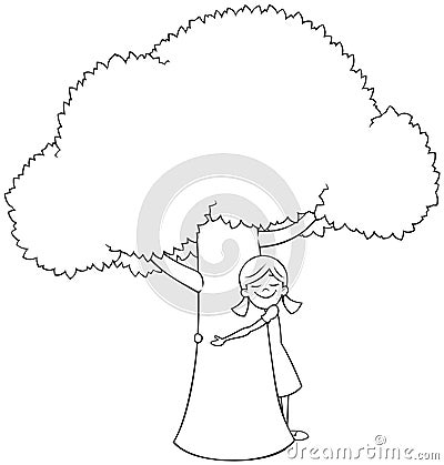 Tree Hugger Line Art Vector Illustration