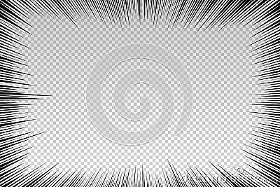 Cartoon line. Comic lines. Concentrated emphasis. Speed effect. Anime focus isolated on white background. Radial pattern. Accent a Vector Illustration