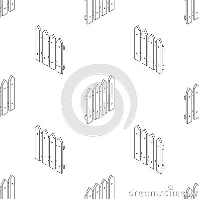 Cartoon line isometric fence seamless pattern. Set of wooden fence for games. 3d set in isometric projection. Vector Illustration