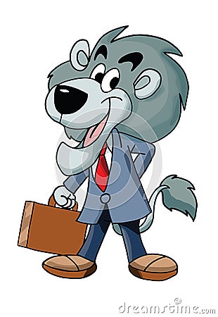 Cartoon lion businessman carrying a brown briefcase vector illustration Vector Illustration