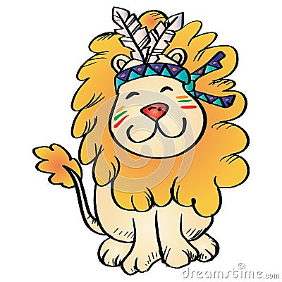Cartoon Lion Indian. Vector Illustration