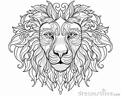 cartoon lion line drawing is featured on a small lion coloring page. Stock Photo