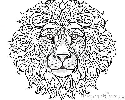 cartoon lion line drawing is featured on a small lion coloring page. Stock Photo