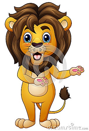 Cartoon lion in welcoming gesture Vector Illustration