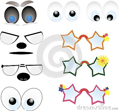 Cartoon lips, eye set Vector Illustration