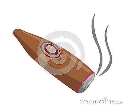 Cartoon lit cigar with smoke Vector Illustration