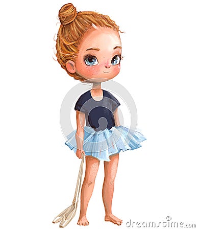 Cartoon little ballerina with curly red hairs Stock Photo