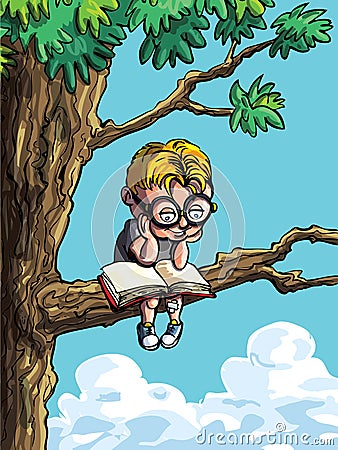 Cartoon of little boy in a tree Vector Illustration