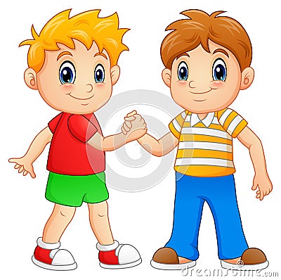 Cartoon little boys shaking hands Vector Illustration