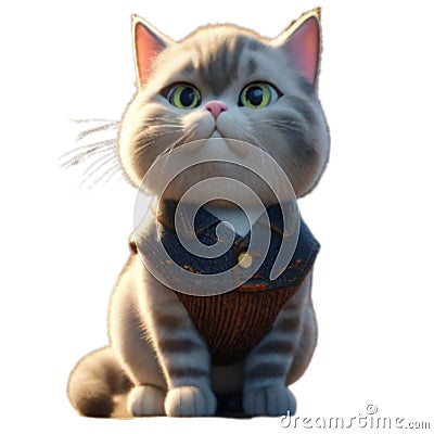 Cartoon little cat sitting and looking and wearing a cute shirt.Ai Jenerated Stock Photo