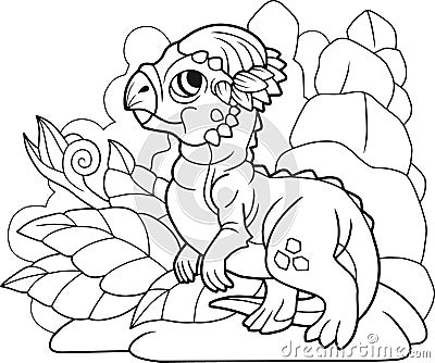 Cartoon little dinosaur Pachycephalosaurus, coloring book, funny illustration Vector Illustration