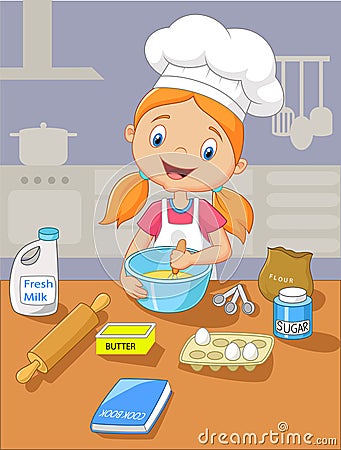 Cartoon little girl baking Vector Illustration