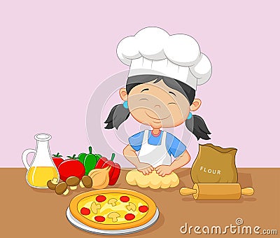 Cartoon little girl baking Vector Illustration