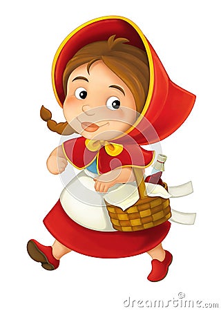 Cartoon little girl with lunch basket going for a walk Cartoon Illustration