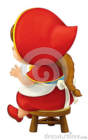 Cartoon little girl with lunch basket kneeling illustration for children Cartoon Illustration