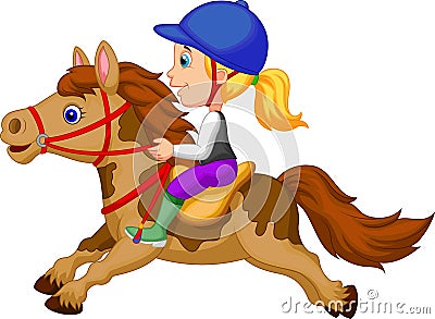 Cartoon Little girl riding a pony horse Vector Illustration
