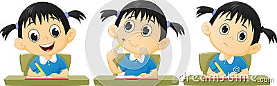 Cartoon little girl studying Vector Illustration